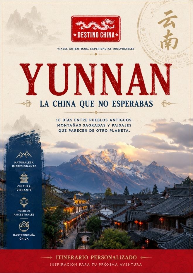 Un itinerario a la provincia de Yunnan, donde se muestra una foto panorámica del lugar.